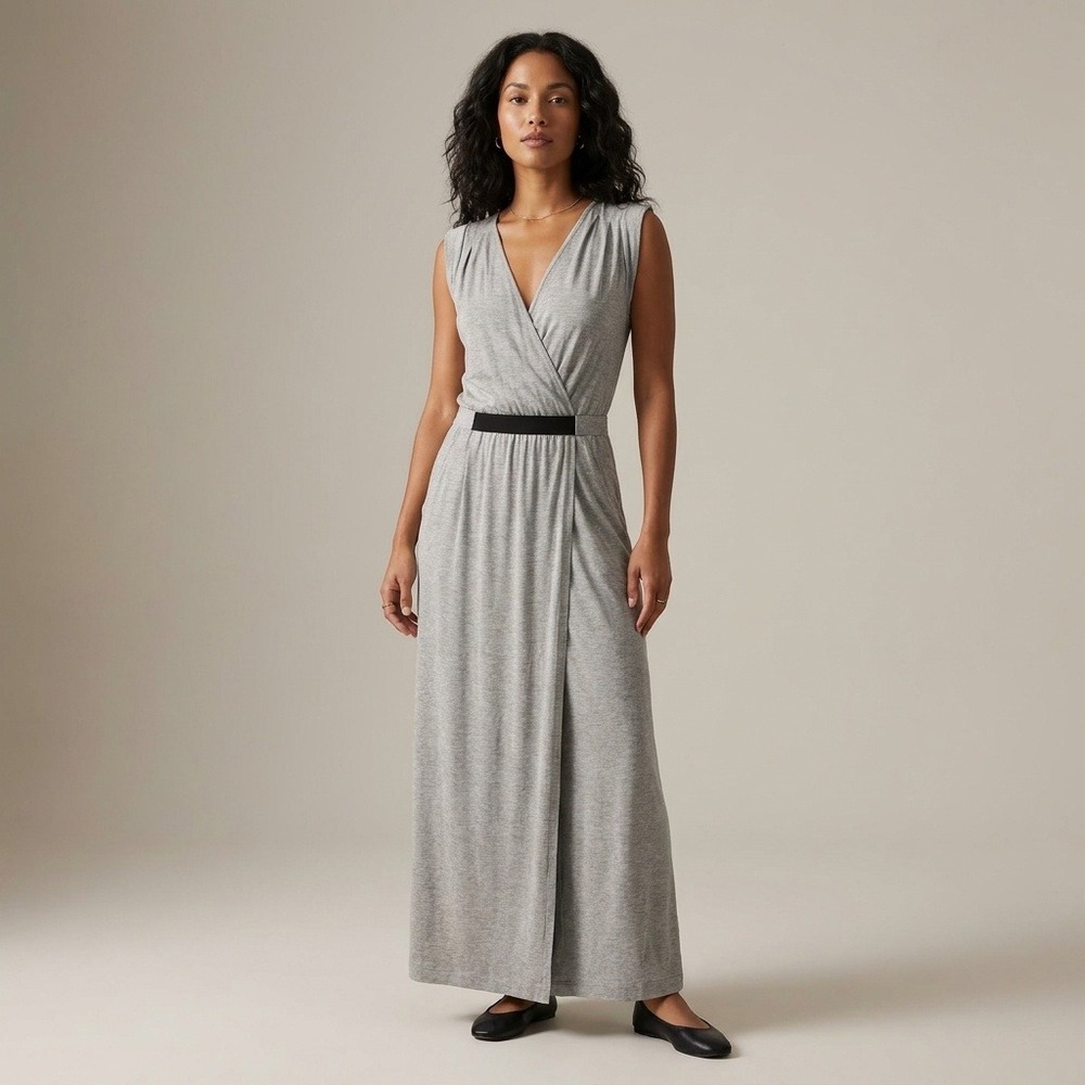 A.L.C. Heather Gray Viscose Faux Wrap Maxi Dress Sleeveless Pockets Small 6415CJ
